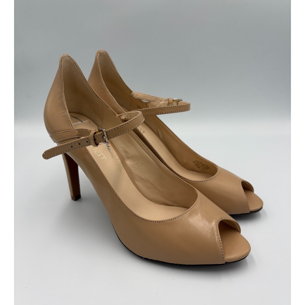Nine West Nude Leather Peep Toe Mary Jane Pumps Heels Women's Size 8M NWDEARDIAR